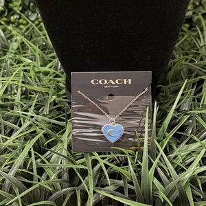 Coach Blue Heart Locket Short Pendant Necklace